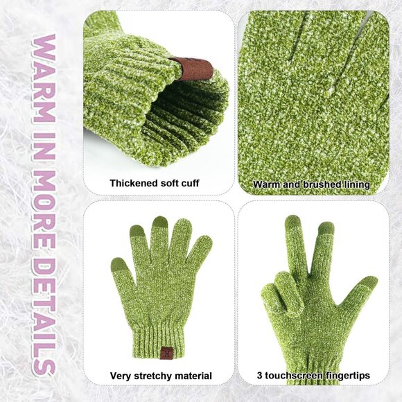 Winter Beanie Hat Scarf Gloves Set for Women and Men Green Warm Knit Gift Idea - Picture 4 of 6